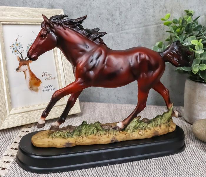 ebros gift Equestrian Dark Brown Horse Galloping On Wild Pasture Statue With Base 9.25"Long