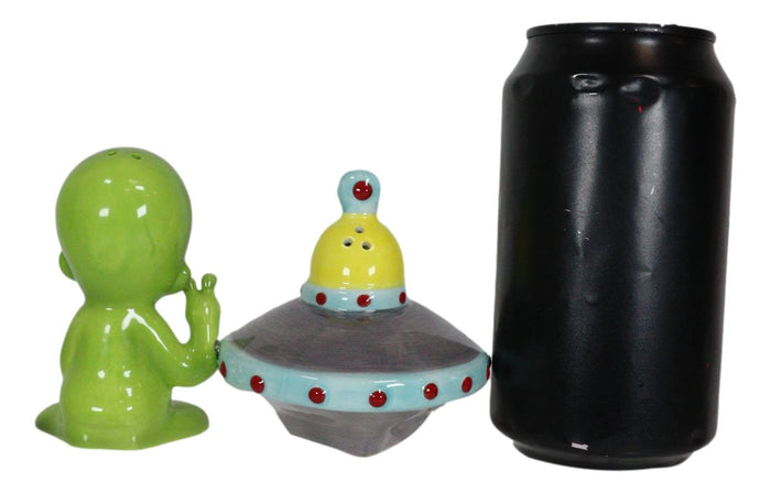 Ebros Gift ET Roswell Alien With Flying Saucer Spaceship Magnetic Salt Pepper Shakers Set
