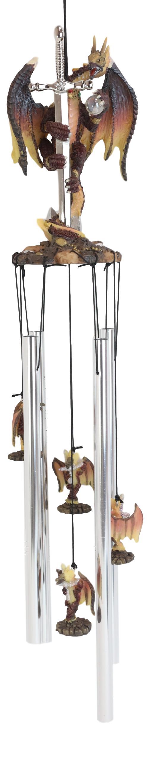 Ebros Gift Excalibur Sword Fire Night Dragon Resonant Relaxing Wind Chime Garden Patio