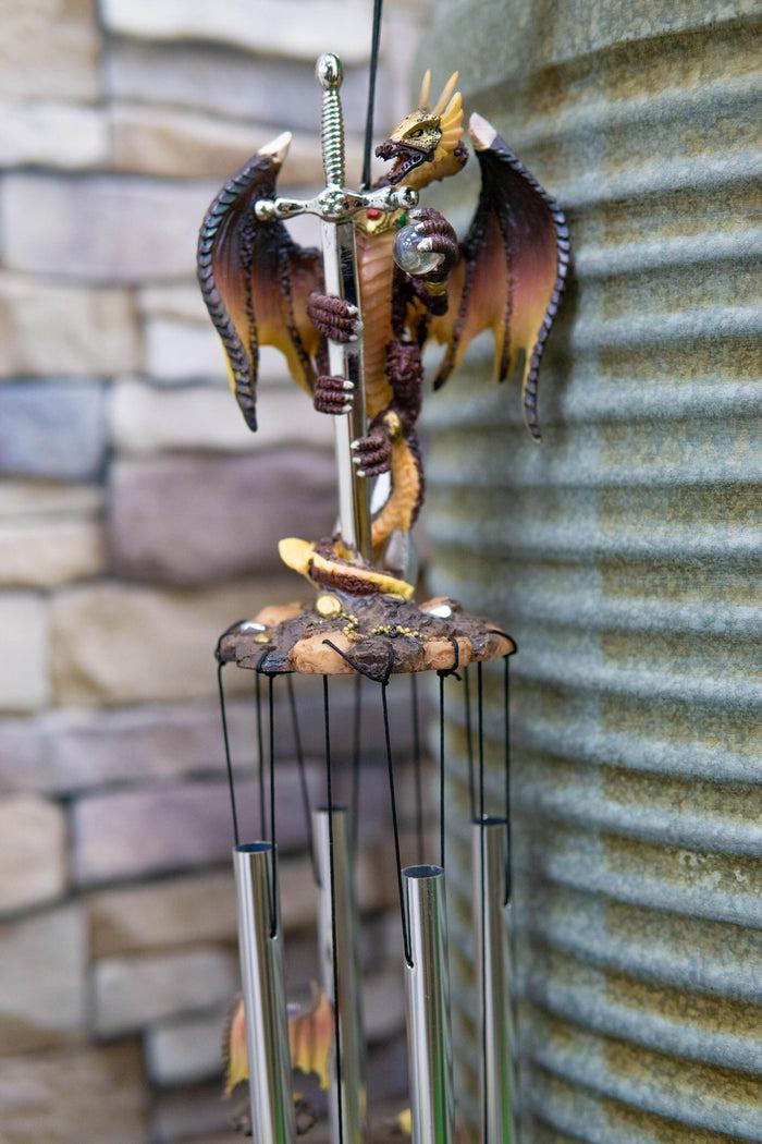 Ebros Gift Excalibur Sword Fire Night Dragon Resonant Relaxing Wind Chime Garden Patio