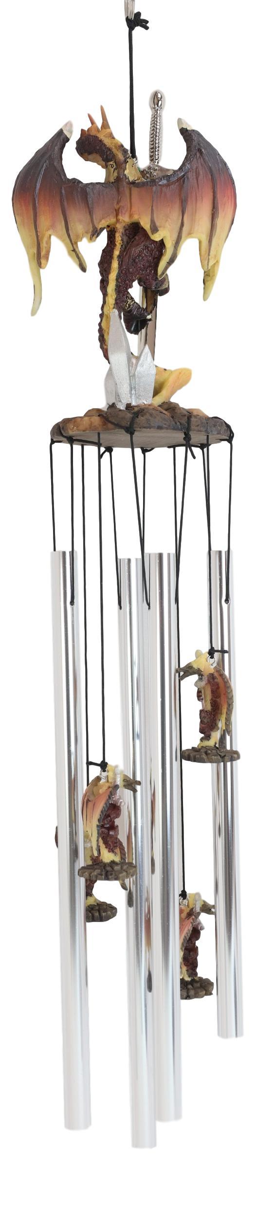 Ebros Gift Excalibur Sword Fire Night Dragon Resonant Relaxing Wind Chime Garden Patio