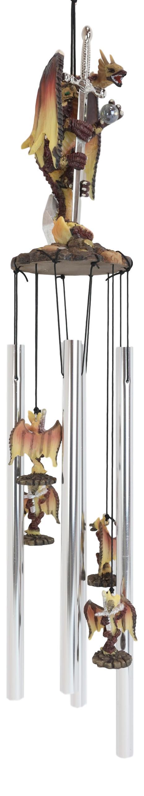 ebros gift Excalibur Sword Fire Night Dragon Resonant Relaxing Wind Chime Garden Patio