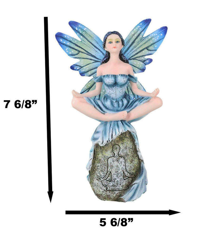 Ebros Gift Fae Garden Zen Blue Dragonfly Fairy Meditating On Koan Yoga Rock Figurine
