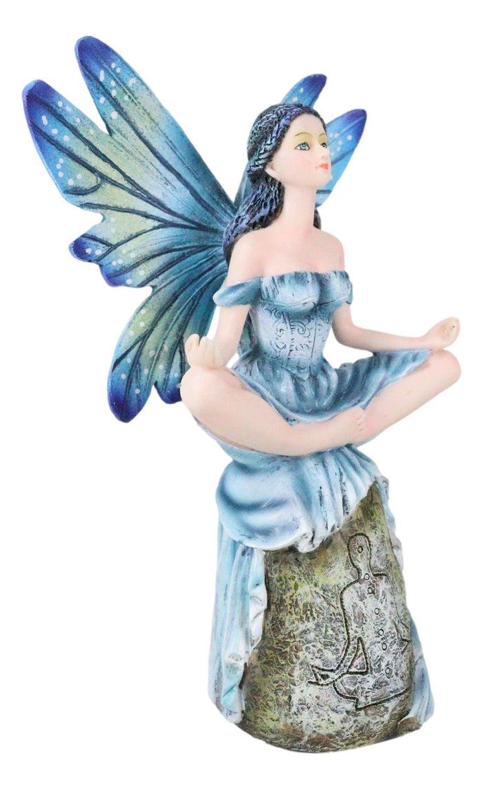 Ebros Gift Fae Garden Zen Blue Dragonfly Fairy Meditating On Koan Yoga Rock Figurine