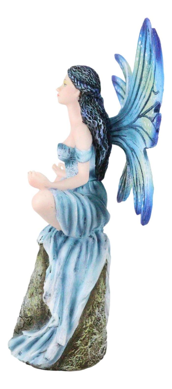 Ebros Gift Fae Garden Zen Blue Dragonfly Fairy Meditating On Koan Yoga Rock Figurine