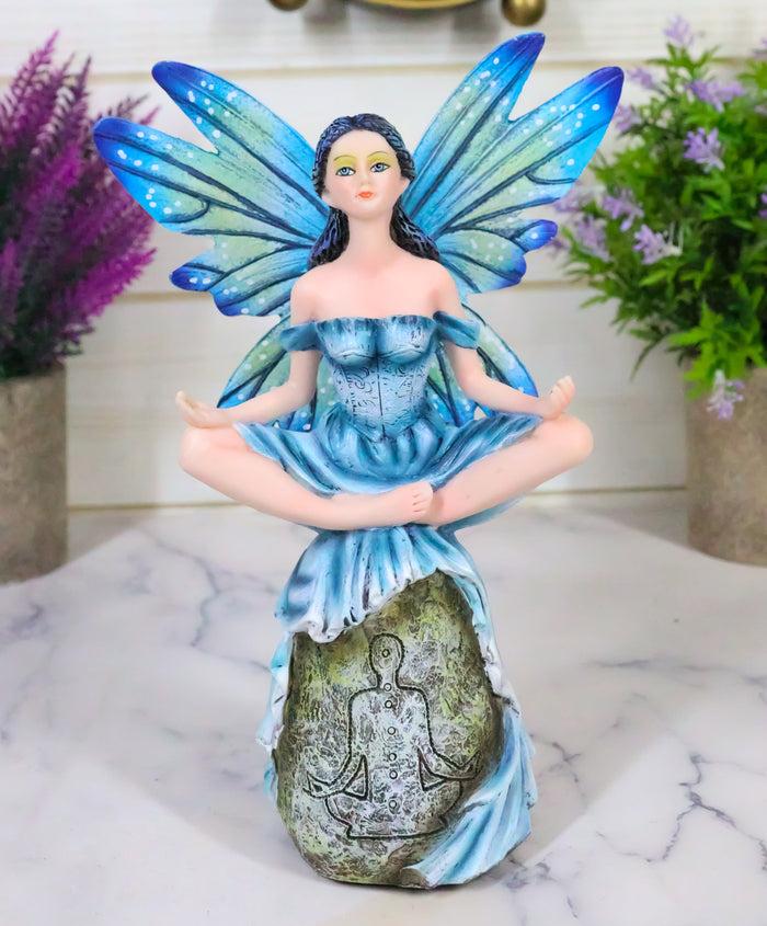 ebros gift Fae Garden Zen Blue Dragonfly Fairy Meditating On Koan Yoga Rock Figurine