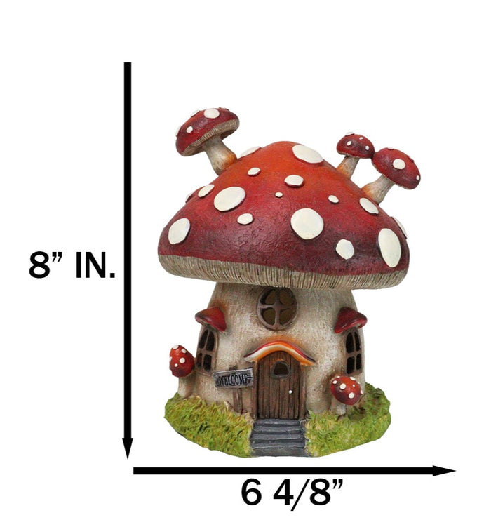 Ebros Gift Fairy Garden Giant Toadstool Mushrooms Cottage House With LED Light Figurine