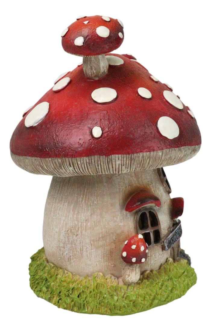 Ebros Gift Fairy Garden Giant Toadstool Mushrooms Cottage House With LED Light Figurine