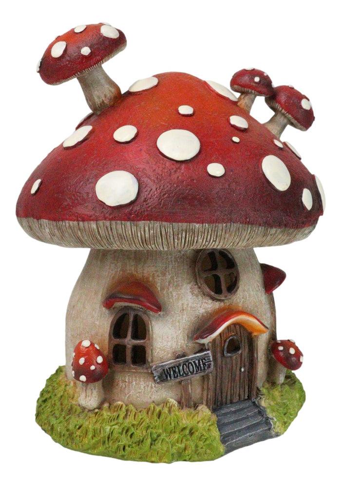 Ebros Gift Fairy Garden Giant Toadstool Mushrooms Cottage House With LED Light Figurine