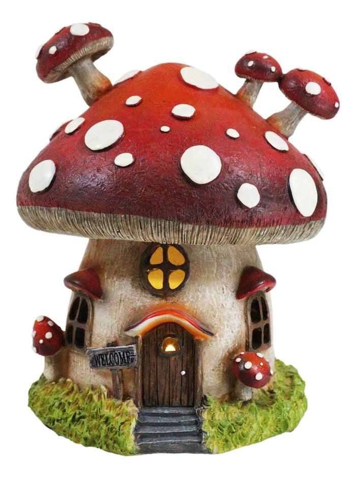 ebros gift Fairy Garden Giant Toadstool Mushrooms Cottage House With LED Light Figurine