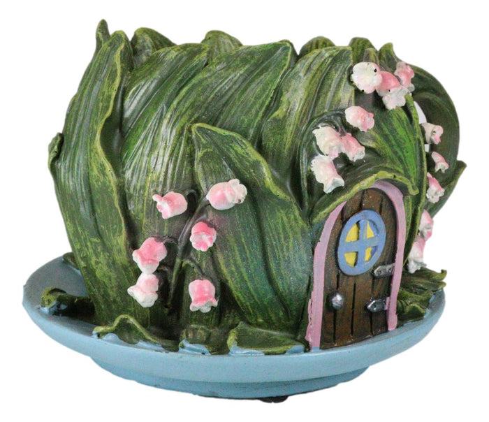 Ebros Gift Fairy Garden Leaf Foliage Teacup Cottage House Floral Planter Vase Figurine
