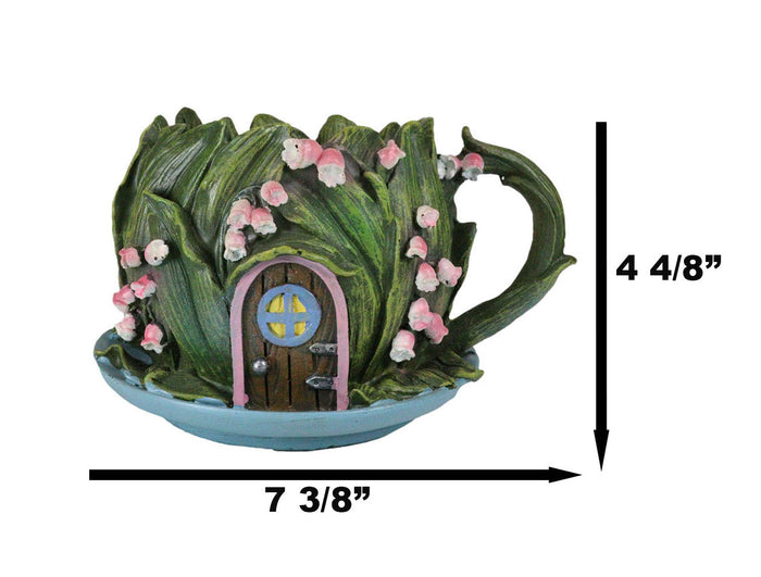 Ebros Gift Fairy Garden Leaf Foliage Teacup Cottage House Floral Planter Vase Figurine