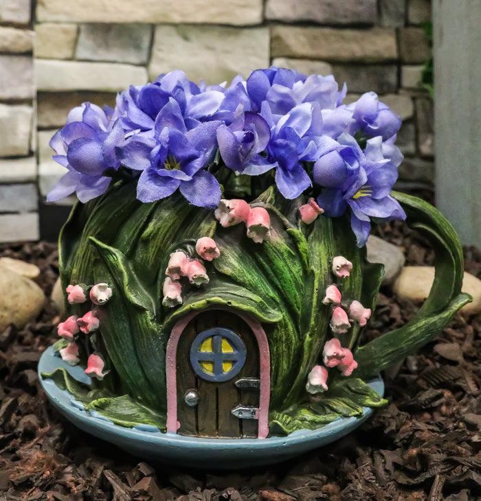 ebros gift Fairy Garden Leaf Foliage Teacup Cottage House Floral Planter Vase Figurine