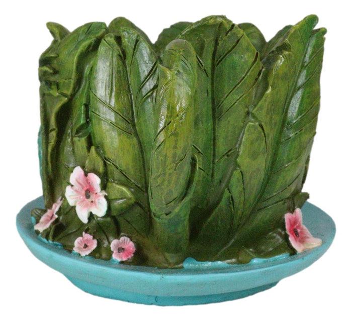 Ebros Gift Fairy Garden Leaf Foliage Teacup House With Purple Door Floral Planter Vase