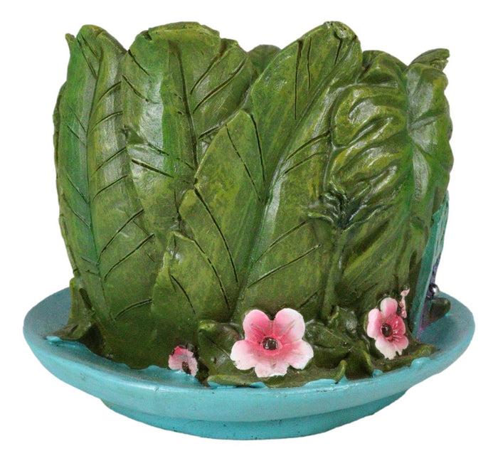 Ebros Gift Fairy Garden Leaf Foliage Teacup House With Purple Door Floral Planter Vase