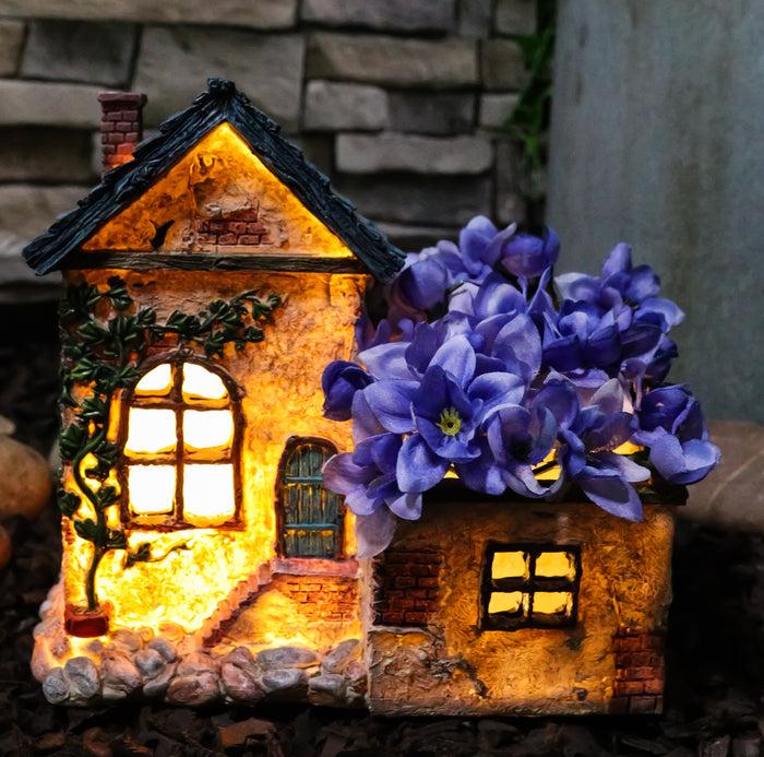 ebros gift Fairy Garden LED Light Mediterranean Cottage Floral Planter House Mini Figurine
