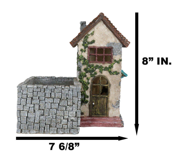 Ebros Gift Fairy Garden LED Light Mediterranean Floral Planter Mini House With Grey Stones