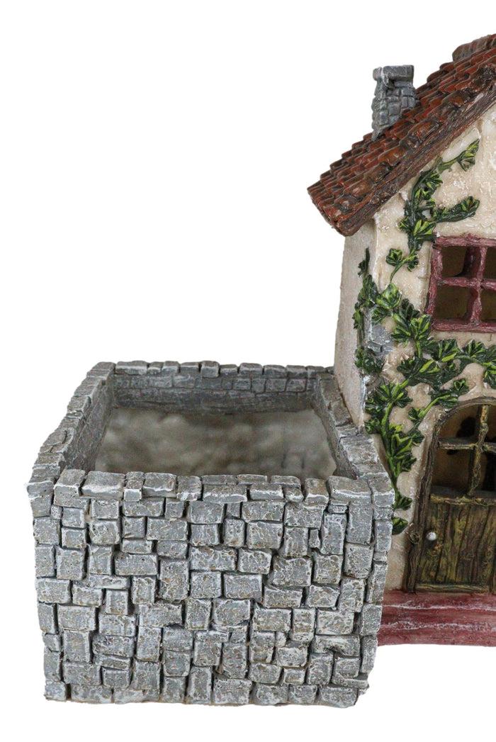 Ebros Gift Fairy Garden LED Light Mediterranean Floral Planter Mini House With Grey Stones