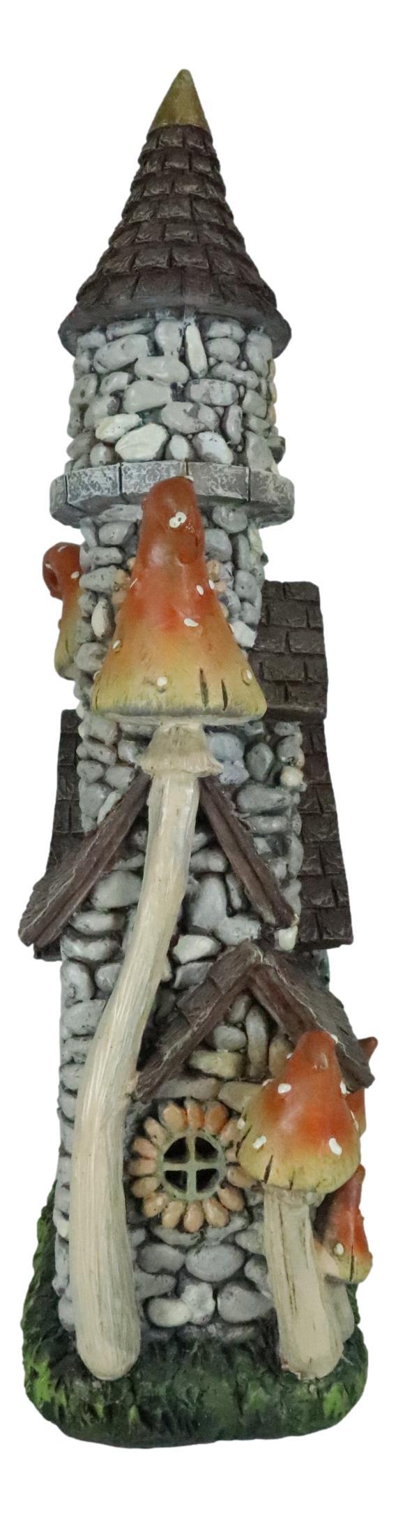 Ebros Gift Fairy Garden LED Light Up Castle Stone House With Tall Tower Roofs Figurine