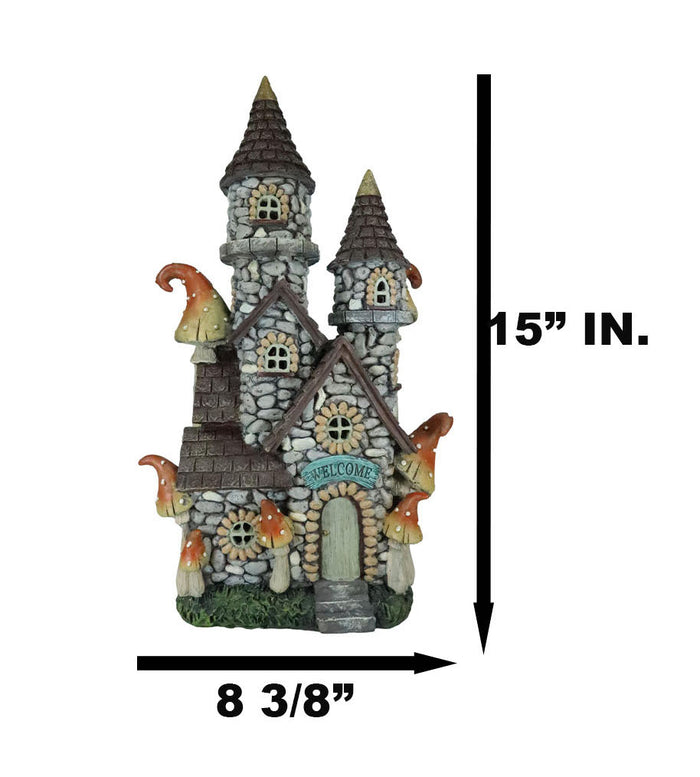 Ebros Gift Fairy Garden LED Light Up Castle Stone House With Tall Tower Roofs Figurine