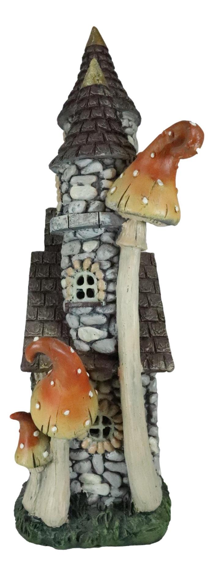 Ebros Gift Fairy Garden LED Light Up Castle Stone House With Tall Tower Roofs Figurine