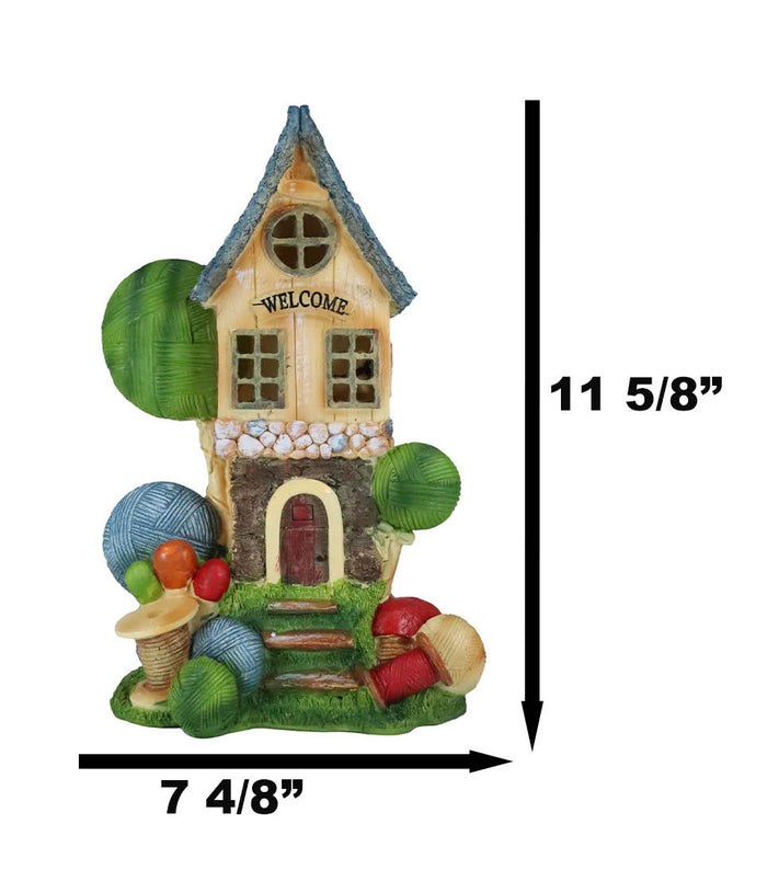 Ebros Gift Fairy Garden LED Light Up Cottage House With Colorful Yarn Wool Welcome Sign