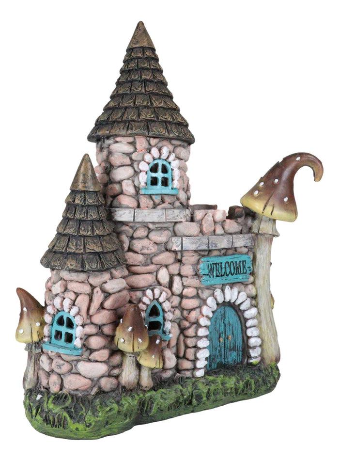 Ebros Gift Fairy Garden LED Light Up Cottage Stone House With Welcome Sign Door Figurine