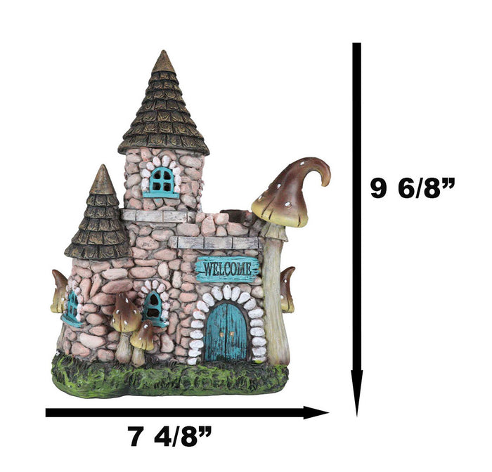 Ebros Gift Fairy Garden LED Light Up Cottage Stone House With Welcome Sign Door Figurine