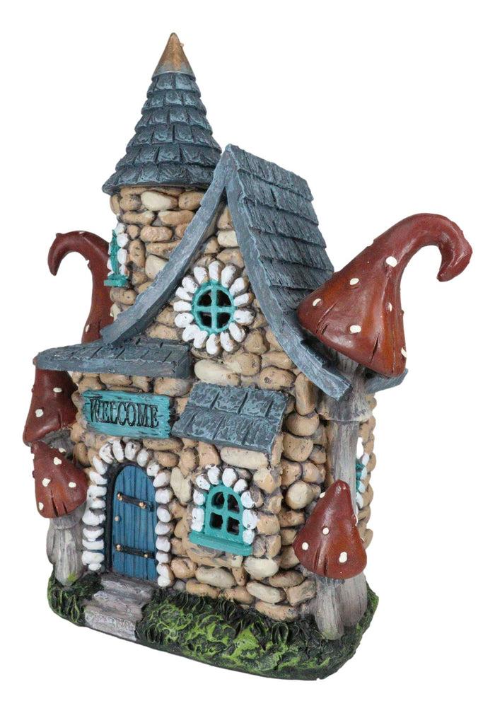 Ebros Gift Fairy Garden LED Light Up Cottage Stone House With Toadstool Mushrooms Figurine