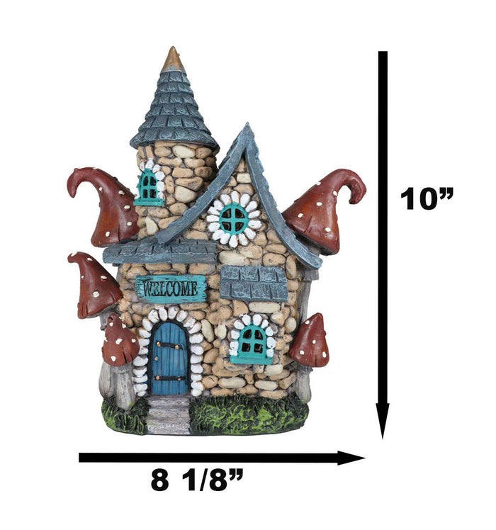 Ebros Gift Fairy Garden LED Light Up Cottage Stone House With Toadstool Mushrooms Figurine