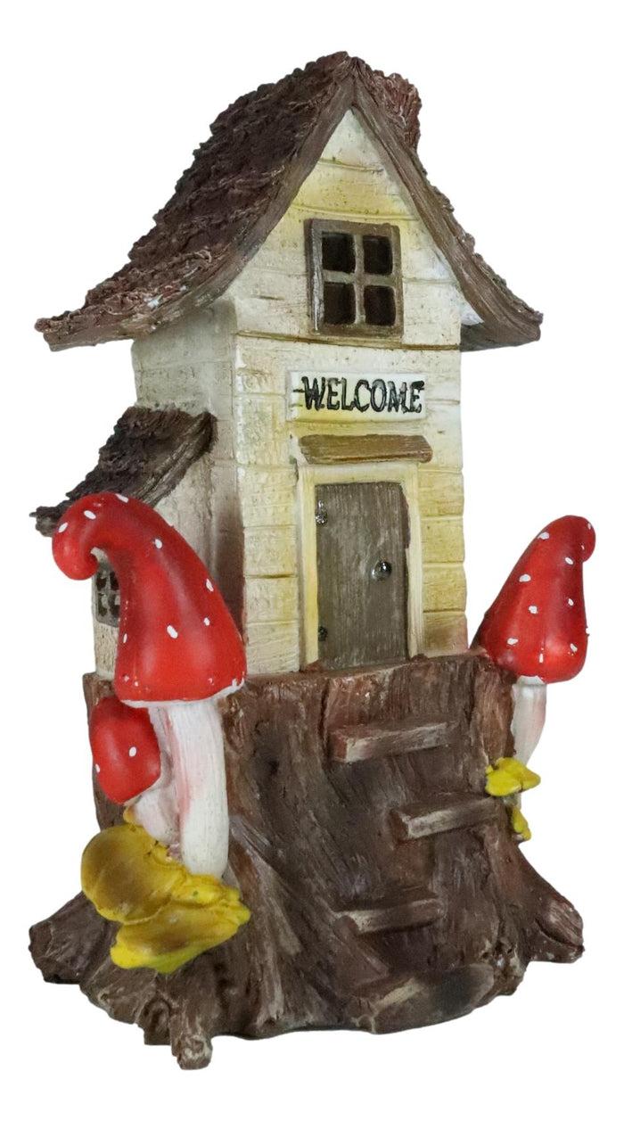 Ebros Gift Fairy Garden LED Light Up Cottage Tree House With Toadstool Mushrooms Figurine