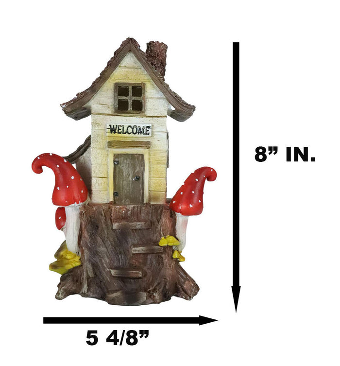 Ebros Gift Fairy Garden LED Light Up Cottage Tree House With Toadstool Mushrooms Figurine
