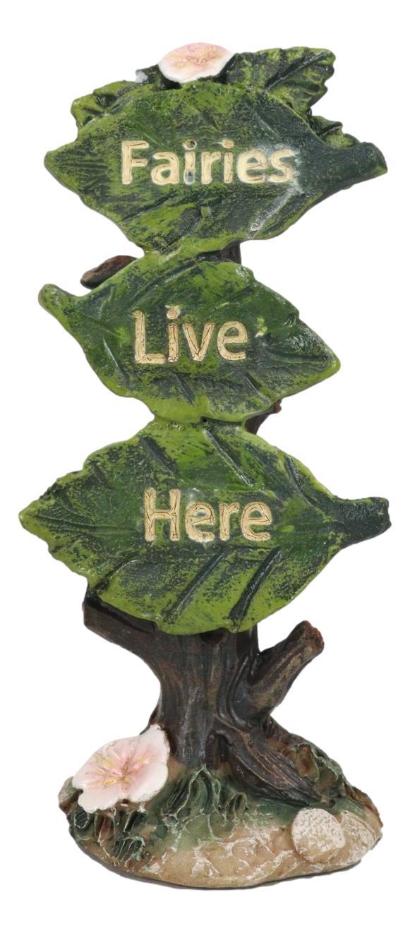 Ebros Gift Fairy Garden Miniature Fairies Live Here Flowering Tree Leaves Sign Sculpture