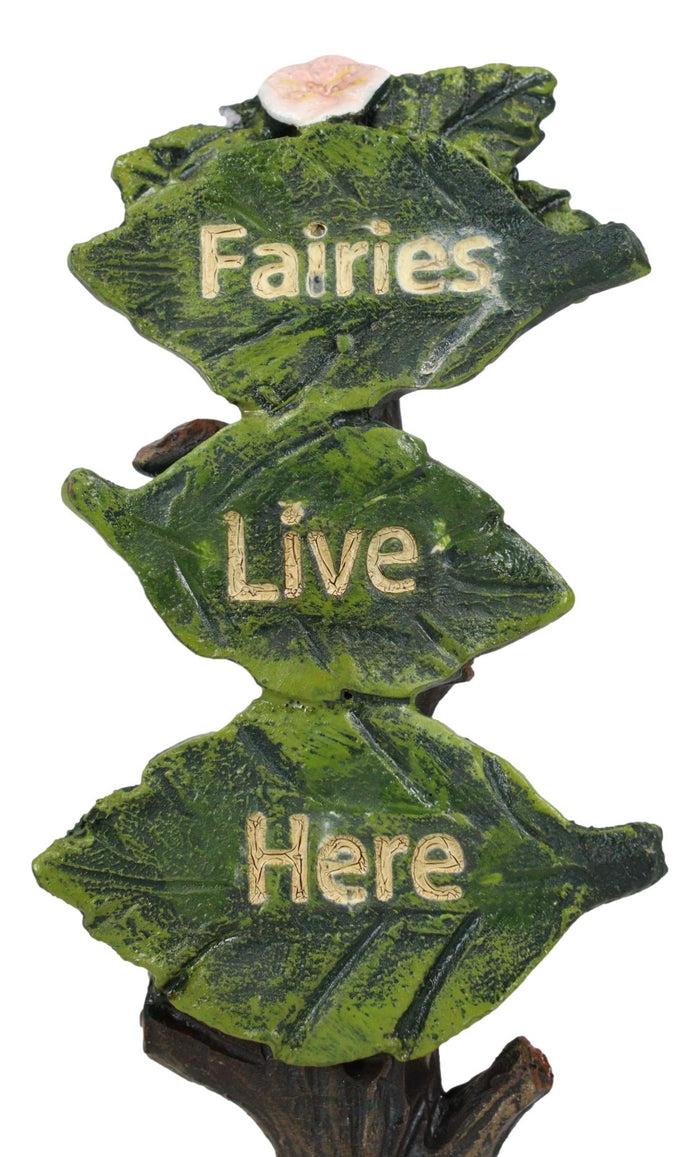 Ebros Gift Fairy Garden Miniature Fairies Live Here Flowering Tree Leaves Sign Sculpture