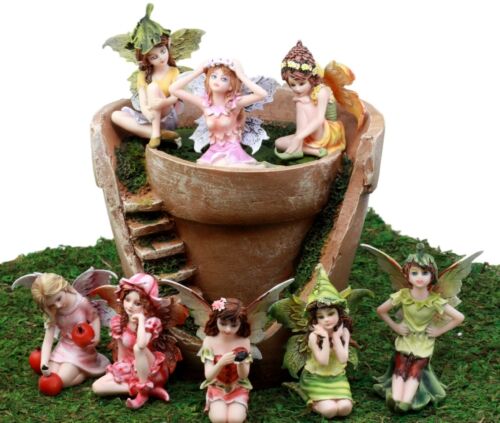 Ebros Gift Fairy Garden Starter Kit Broken Planter Pot With 8 Miniature Fairy Figurines Set