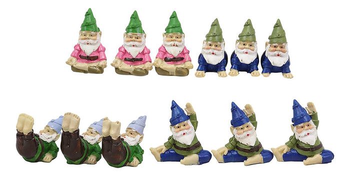 Ebros Gift Fairy Garden Village Stone Walls Planter With Steps Display & 12 Yoga Gnomes Set