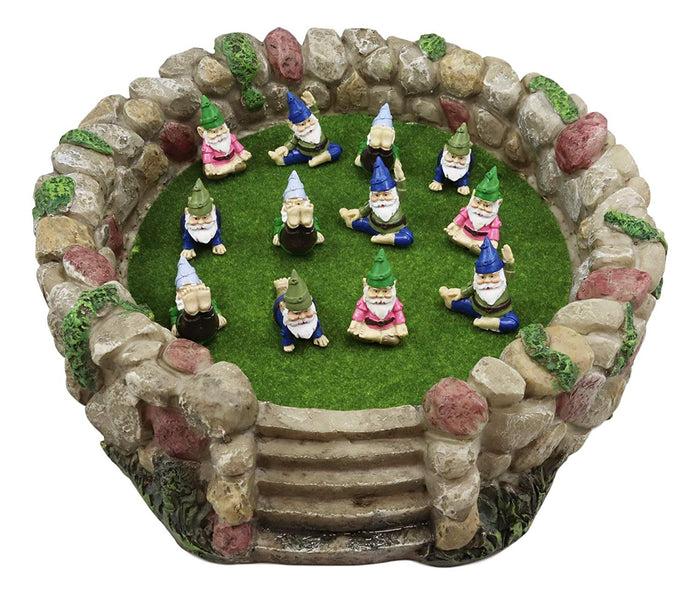 Ebros Gift Fairy Garden Village Stone Walls Planter With Steps Display & 12 Yoga Gnomes Set