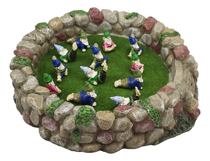 Ebros Gift Fairy Garden Village Stone Walls Planter With Steps Display & 12 Yoga Gnomes Set