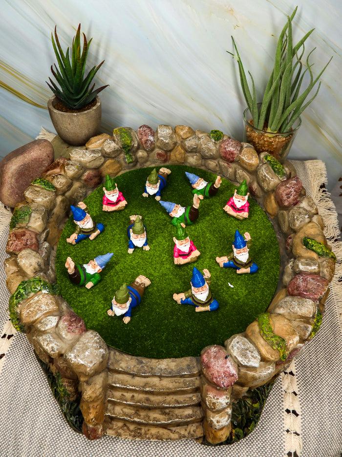 ebros gift Fairy Garden Village Stone Walls Planter With Steps Display & 12 Yoga Gnomes Set