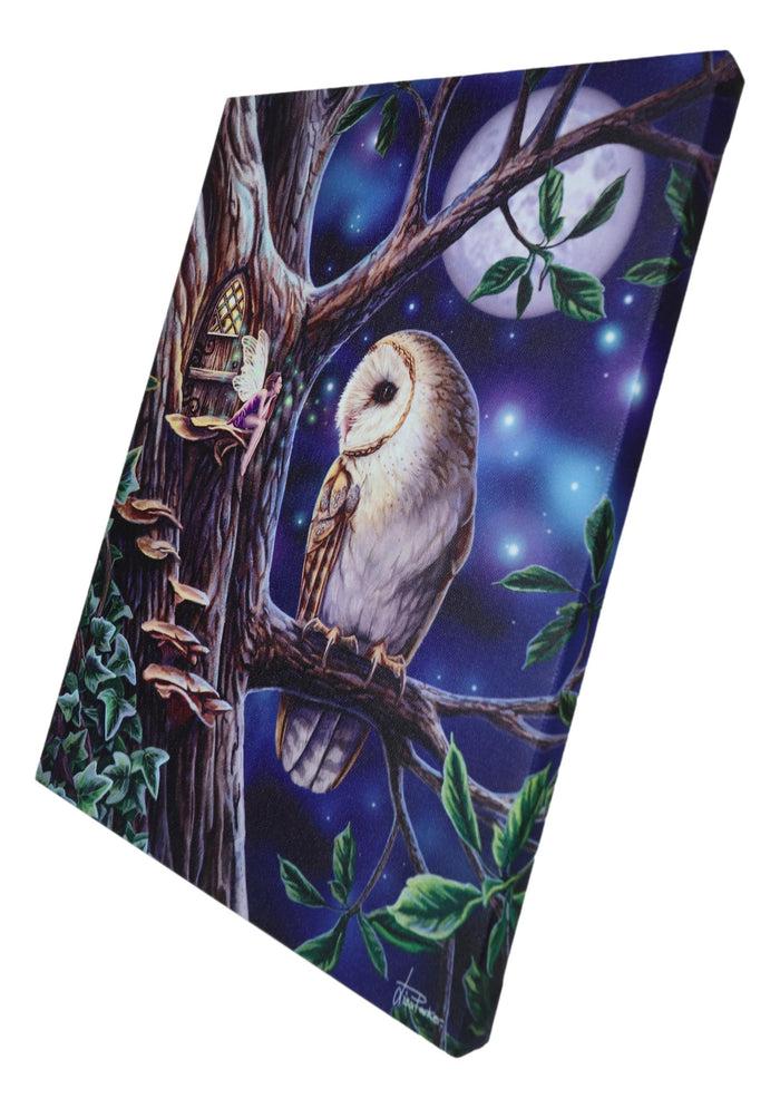 Ebros Gift Fairy Tales Pixie Tree House With Witch Owl Wood Framed Canvas Wall Decor
