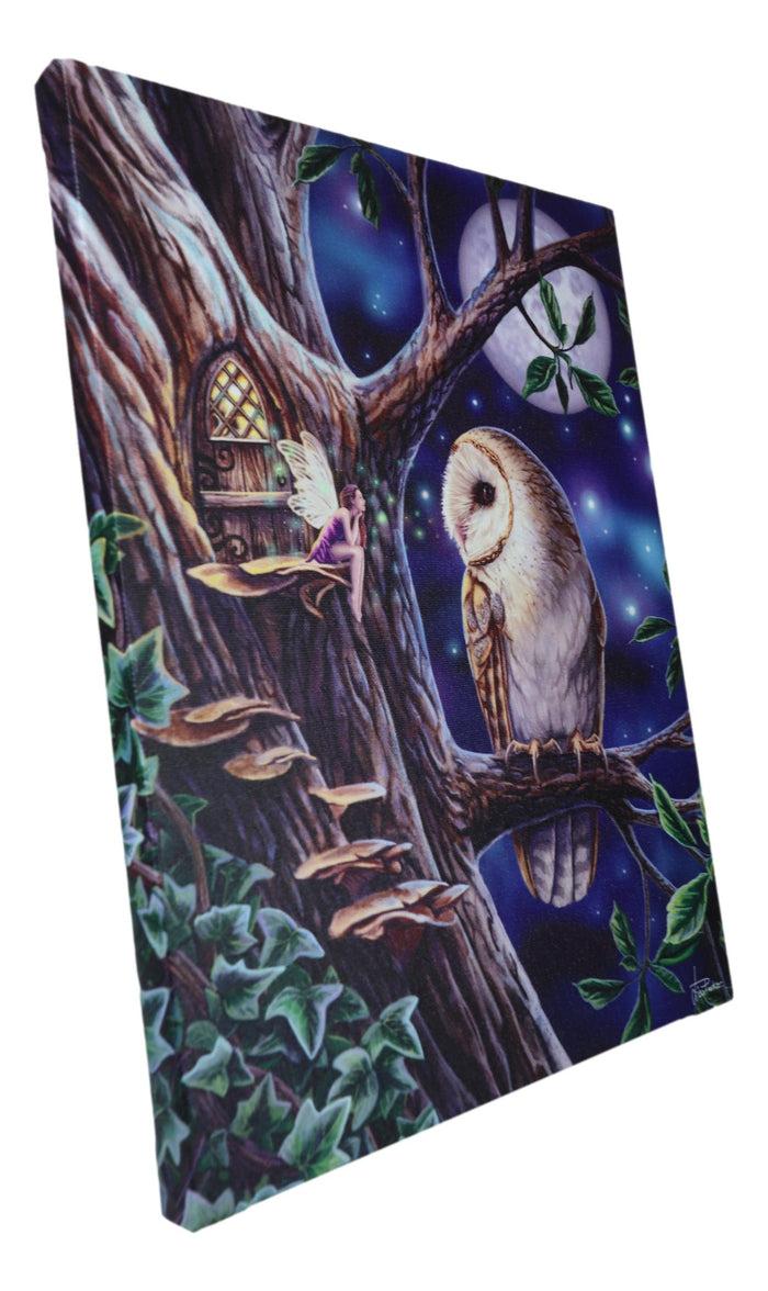 Ebros Gift Fairy Tales Pixie Tree House With Witch Owl Wood Framed Canvas Wall Decor