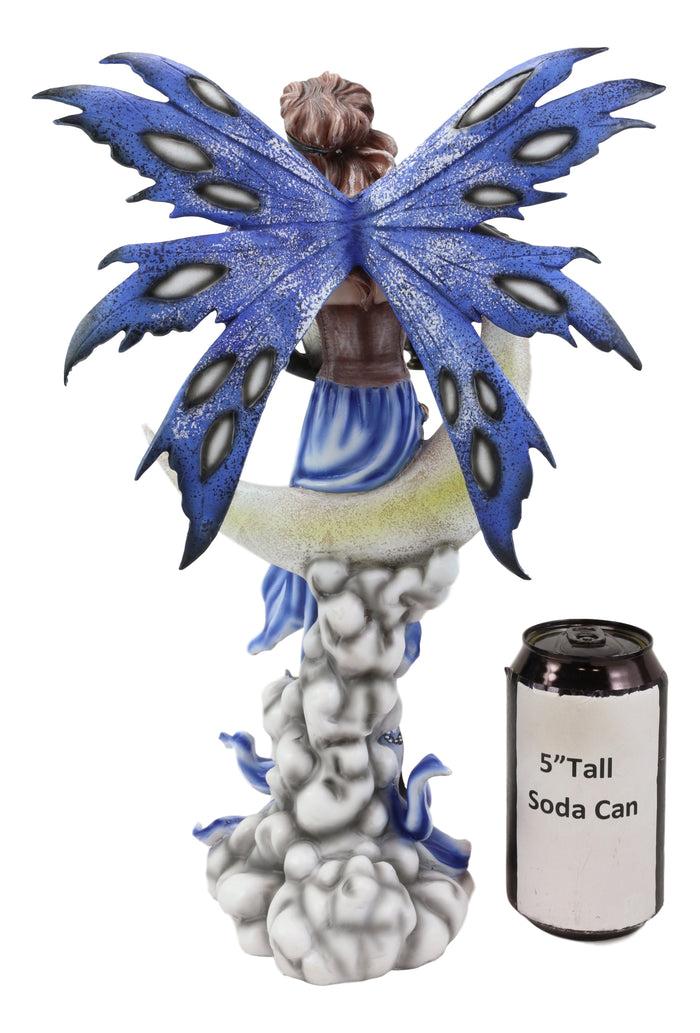 Ebros Gift Fairy With Book Lantern And Owl On Crescent Moon Clouds And Stars Statue 14" H