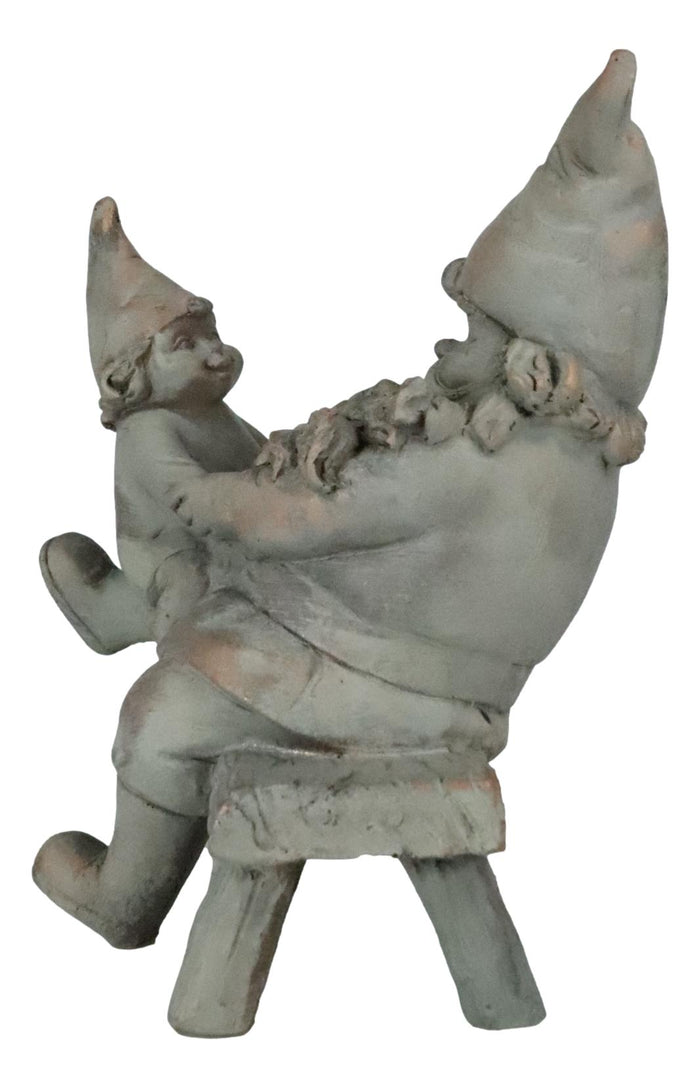 Ebros Gift Family Bonding Papa Gnome With Baby Gnome Sitting On Wooden Stool Garden Statue