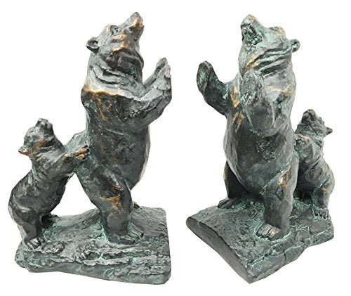 Ebros Gift Family Grizzly Momma Bear And Cub Pushing Weight Bookends Pair Resin Figurine