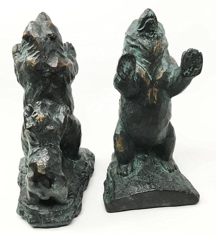 Ebros Gift Family Grizzly Momma Bear And Cub Pushing Weight Bookends Pair Resin Figurine