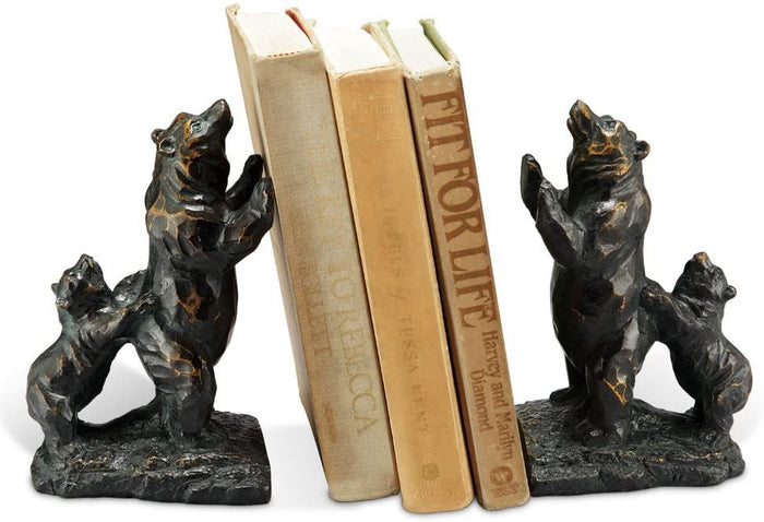 ebros gift Family Grizzly Momma Bear and Cub Pushing Weight Bookends Pair Resin Figurine