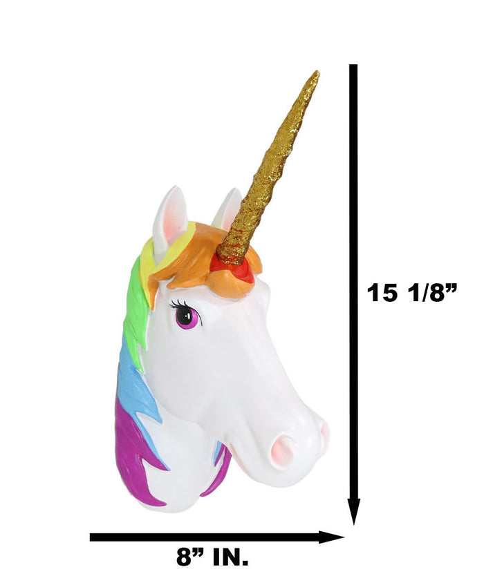 Ebros Gift Fantasia Rainbow Mane Unicorn With Golden Horn 3D Wall Head Mount Decor Plaque
