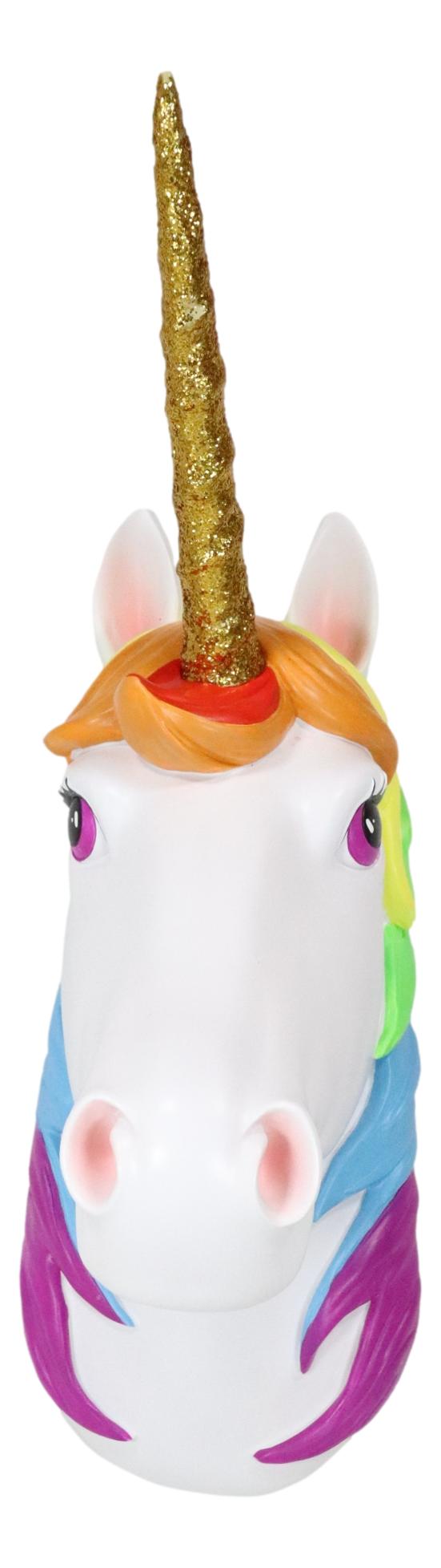 Ebros Gift Fantasia Rainbow Mane Unicorn With Golden Horn 3D Wall Head Mount Decor Plaque