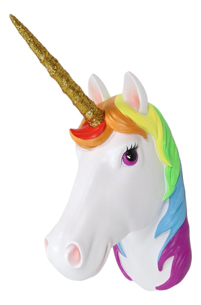 ebros gift Fantasia Rainbow Mane Unicorn With Golden Horn 3D Wall Head Mount Decor Plaque