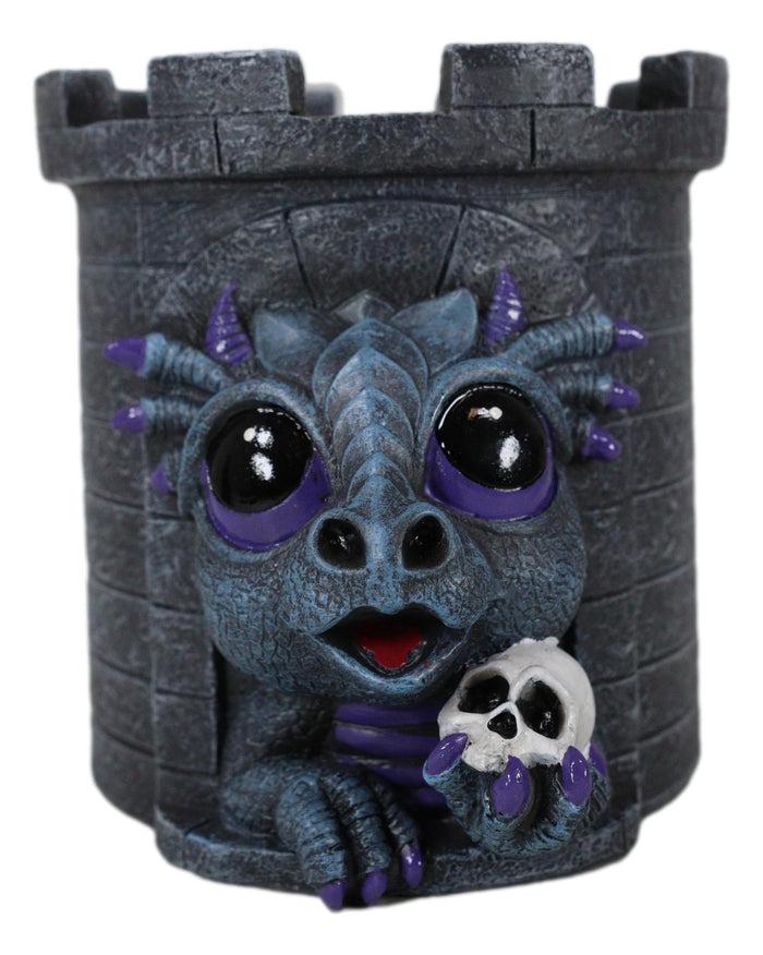 Ebros Gift Fantasy Baby Dragon Wyrmling Holding Skull In Castle Tower Stationery Pen Holder